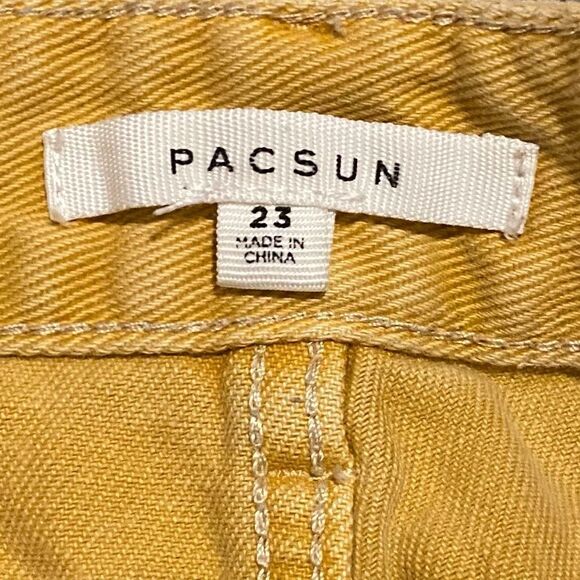 Pacsun Mustard Cargo Utility Raw Hem Jean Casual Relaxed Mini Skirt - Picture 4 of 5